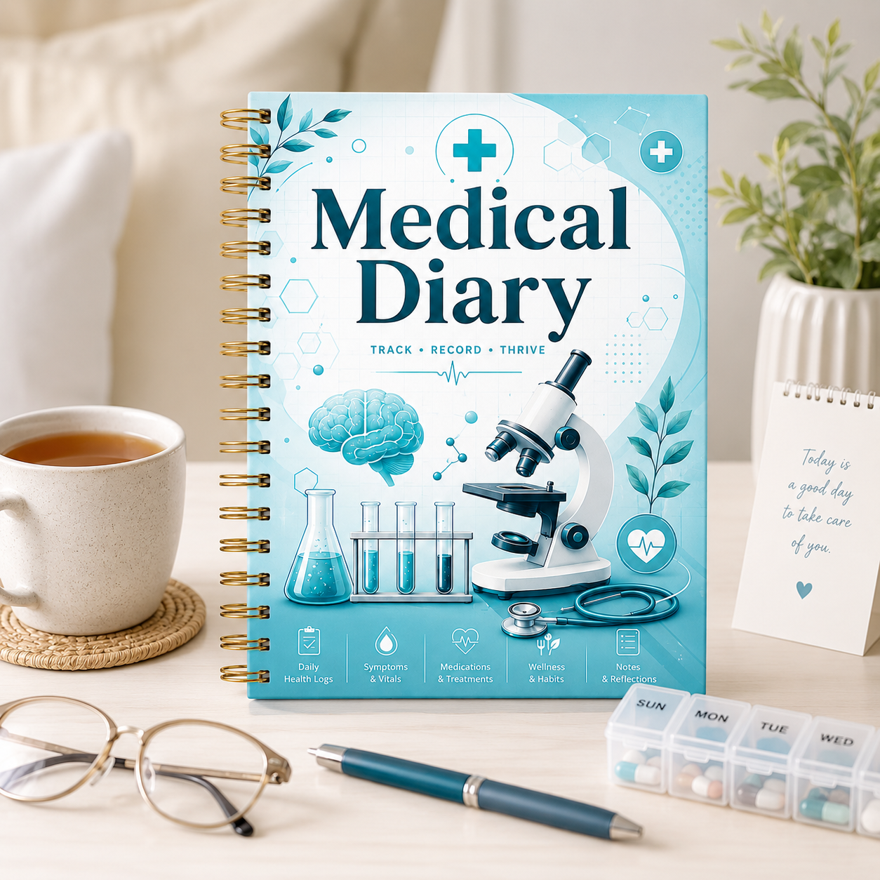 Health Wellness Login - Medical Diary A5 Spiral Health Journal,