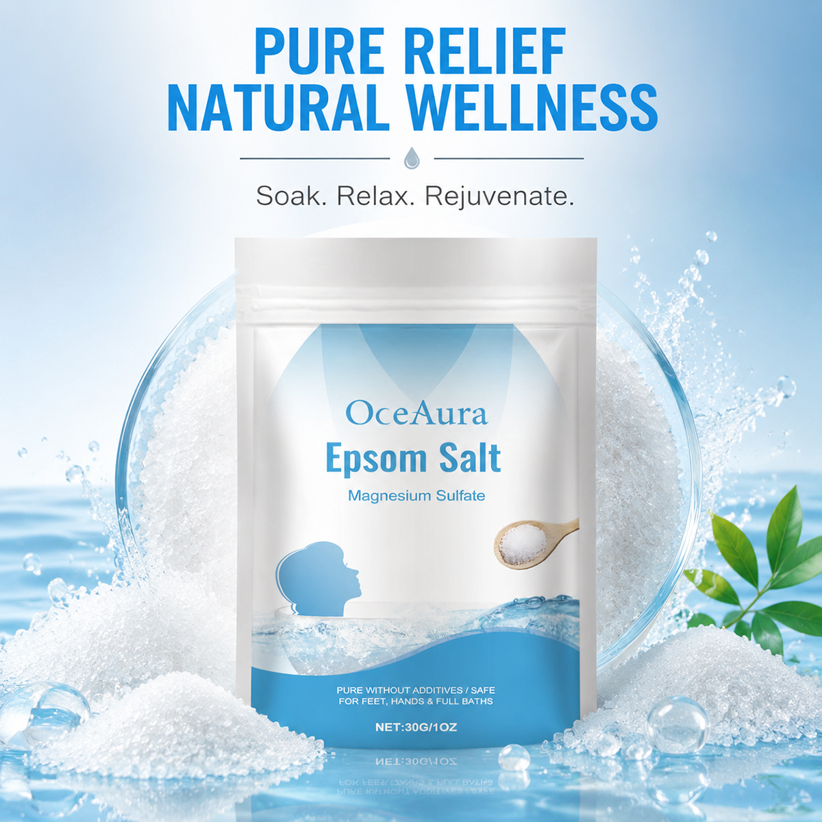 Bath Salts Magnesium - Pure Epsom Salt Magnesium Sulfate for