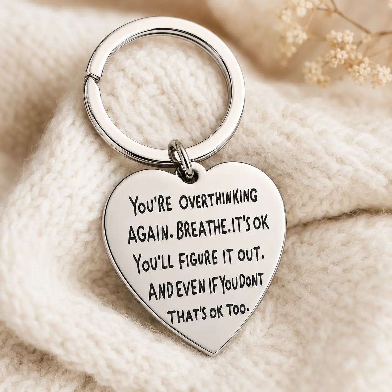 Heart-shaped engraved keyring  - مراجعة Mental Health Wellness Quotes وسعره