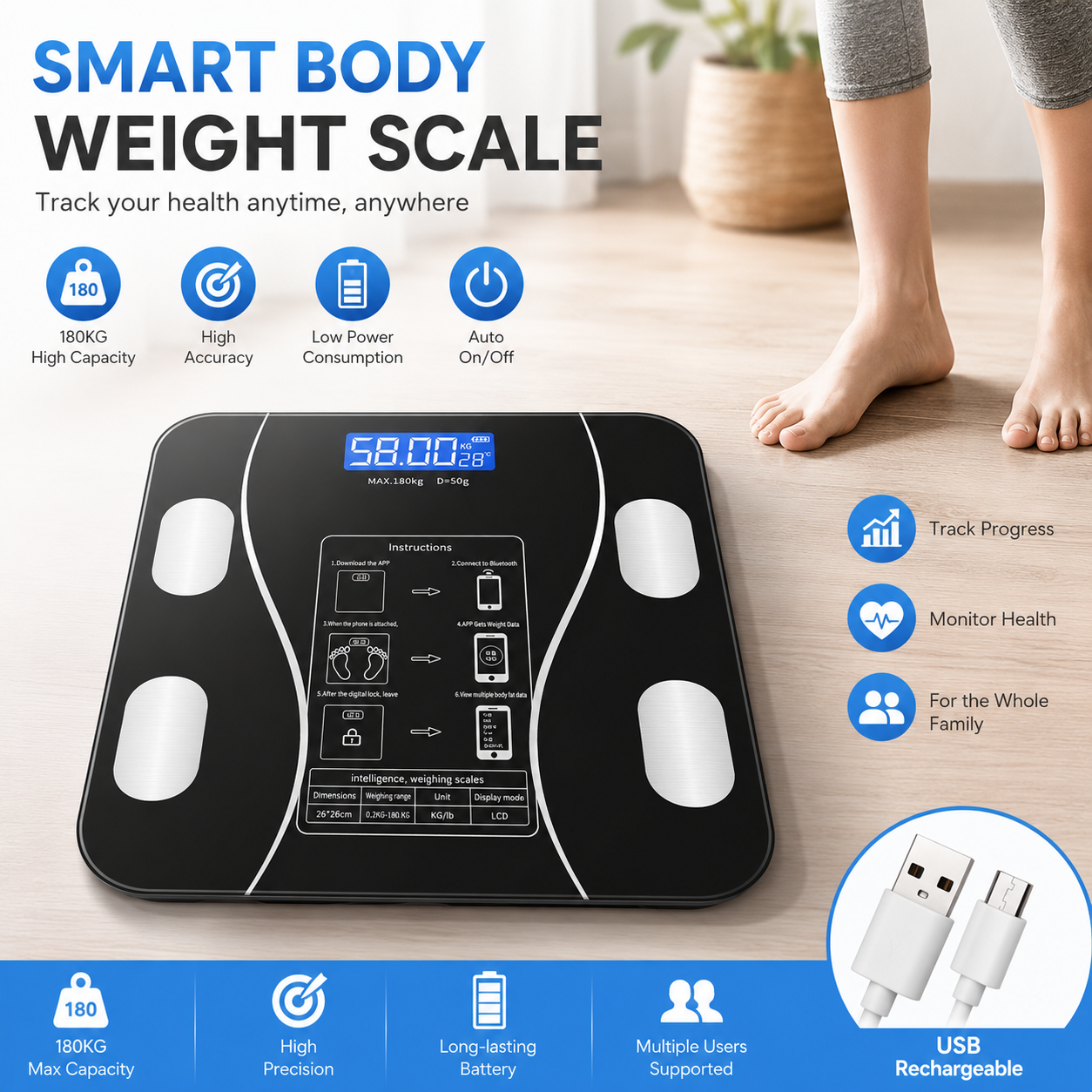 High Precision USB Rechargeabl - مراجعة Digital Body Weight Scale وسعره